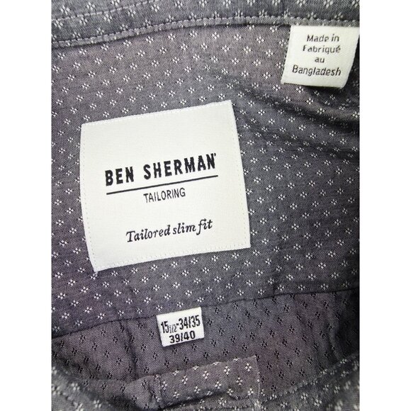 Ben Sherman Tailored Slim Fit Size 15.5 34-35 Mens Charcoal Gray White Pattern - Picture 4 of 9